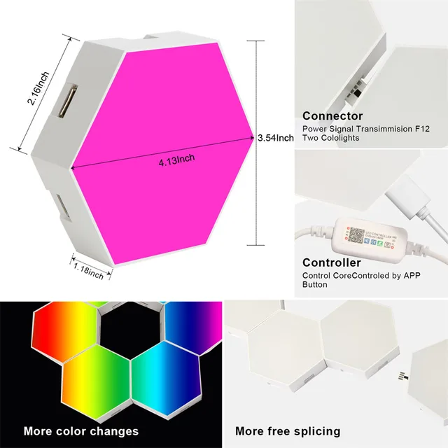 1-24 PCS Touch Sensor LED Night Light Sensitive Hexagonal LED Quantum Lamp Modular Hexagons Creative Decoration Wall Lamp 2
