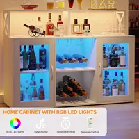 Wine Bar Cabinet with Wine Rack Glass Holder Coffee Bar Storage Cabinet with LED Lights for Home Kitchen Living Room Dining Room 4