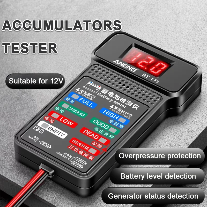 Battery Tester 12V Car Electric Quantity Detector Diagnostic Tool BT-171 Battery Tester Monitor Panel Gauge