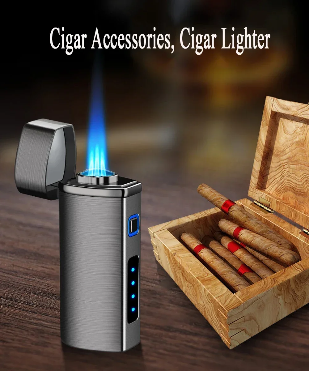 New 2025 touch sensitive metal outdoor windproof Type-C rechargeable portable turbo three torch blue flame jet gas lighter