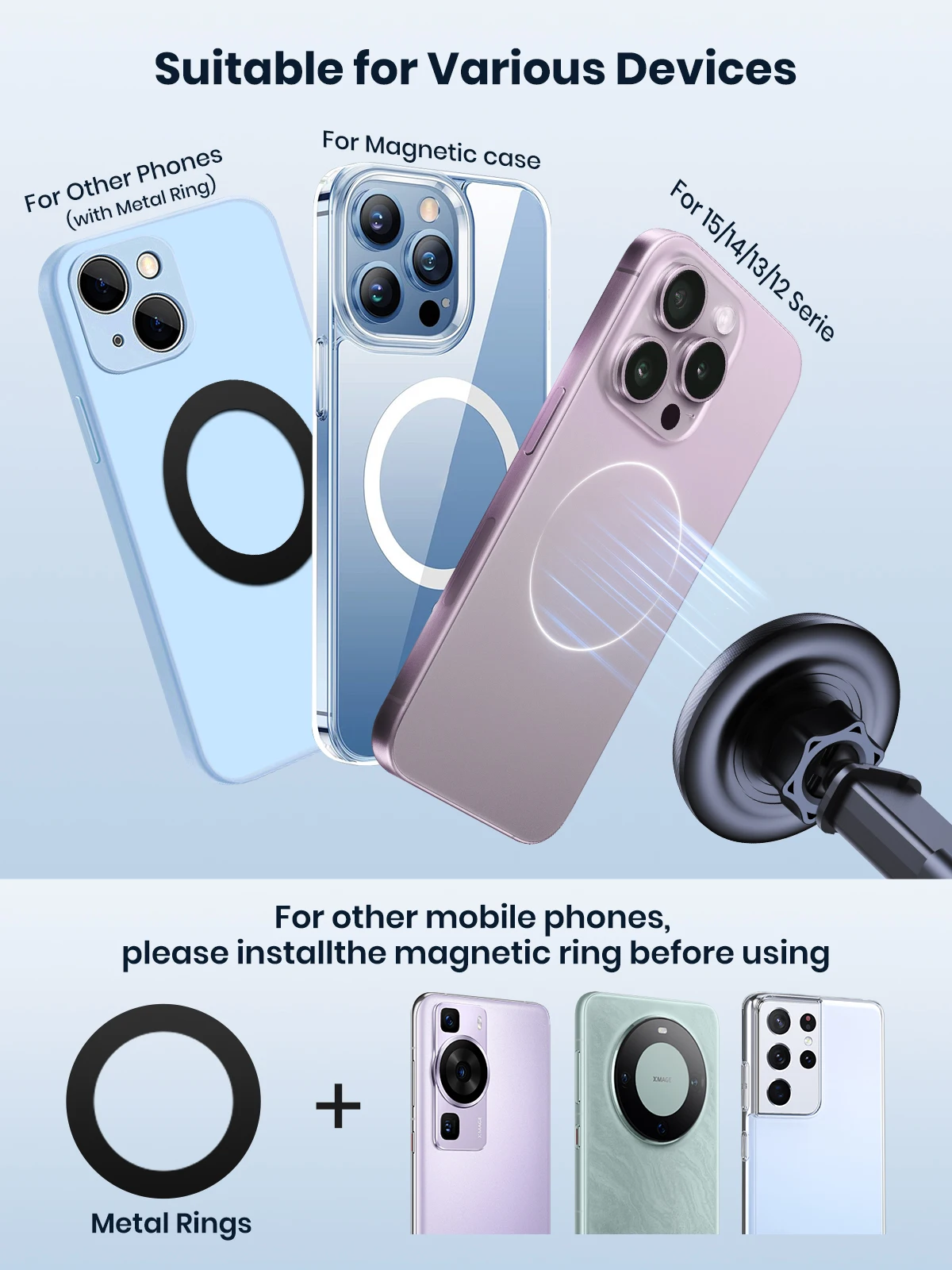 D48X Magnetic Car Phone Holder Mount,Powerful Magnetism Single-Hand Operation Me
