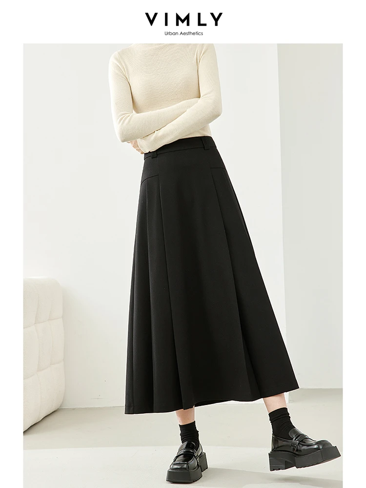 vimly-black-a-line-pleated-skirts-for-woman-2023-winter-thick-elegant-office-ladies-umbrella-maxi-skirt-female-clothing-m5599