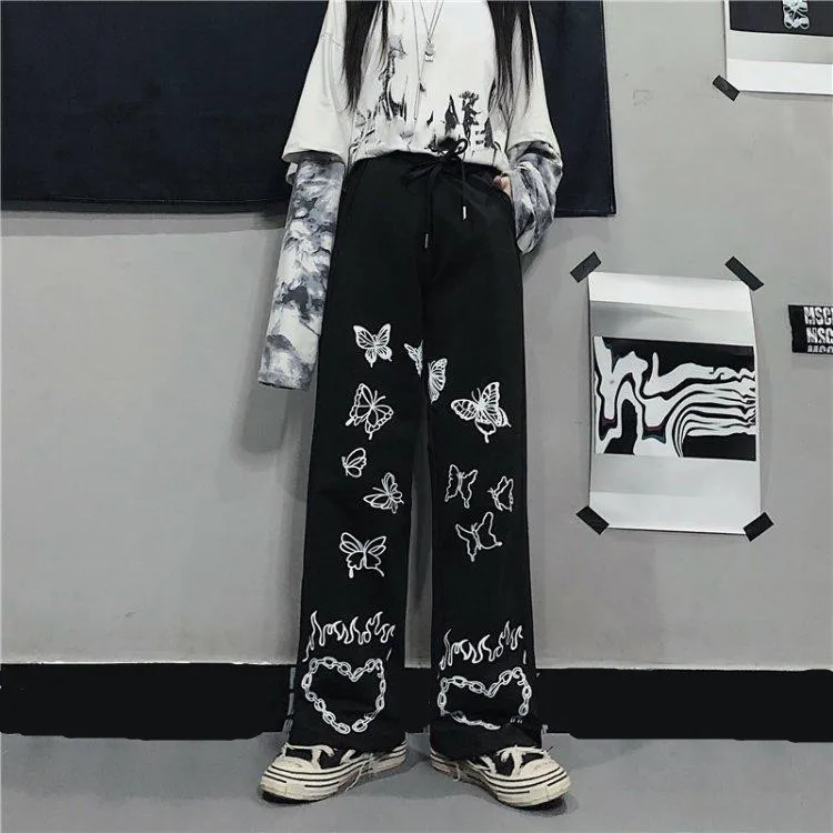 denim capris 2021 Summer pants Women's trousers gothic streetwear oversize leg casual hip-hop harajuku femme pantalon vintage aesthetic dark joggers