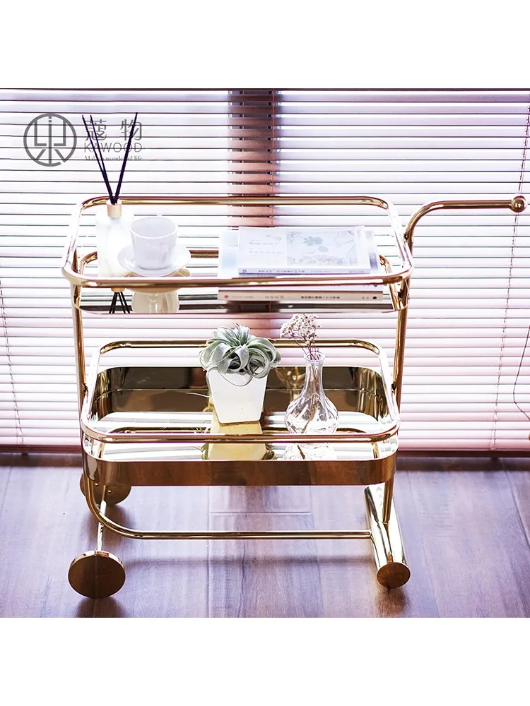 Luxury Trolley Hotel Restaurant French Trolley Wine Mobile Nordic Gold 304 Stainless Steel Ins