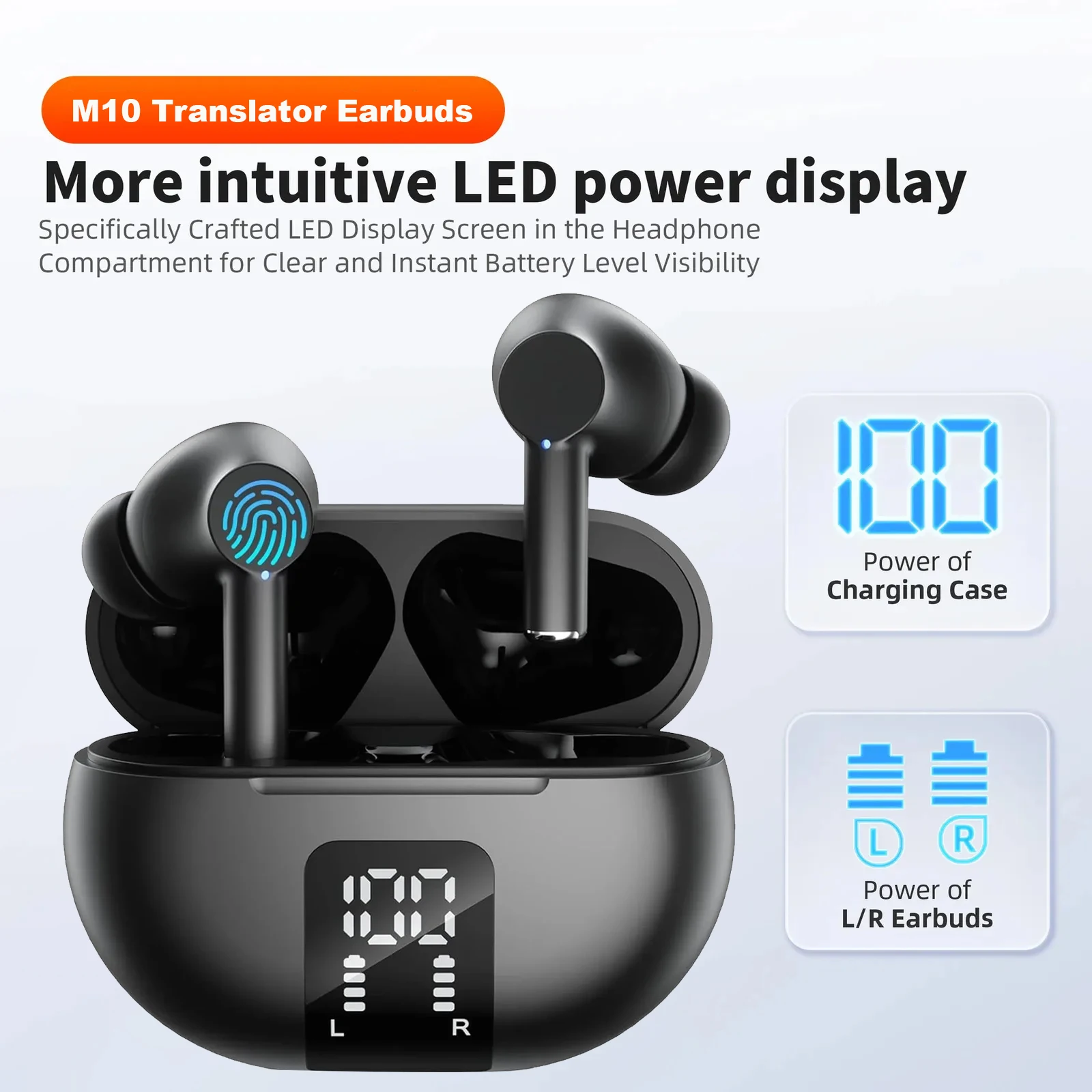 Wireless Translator Earbuds BT5.3Noise Cancelling Support Real-time Translation in 144 Languages with Microphones Charging Case