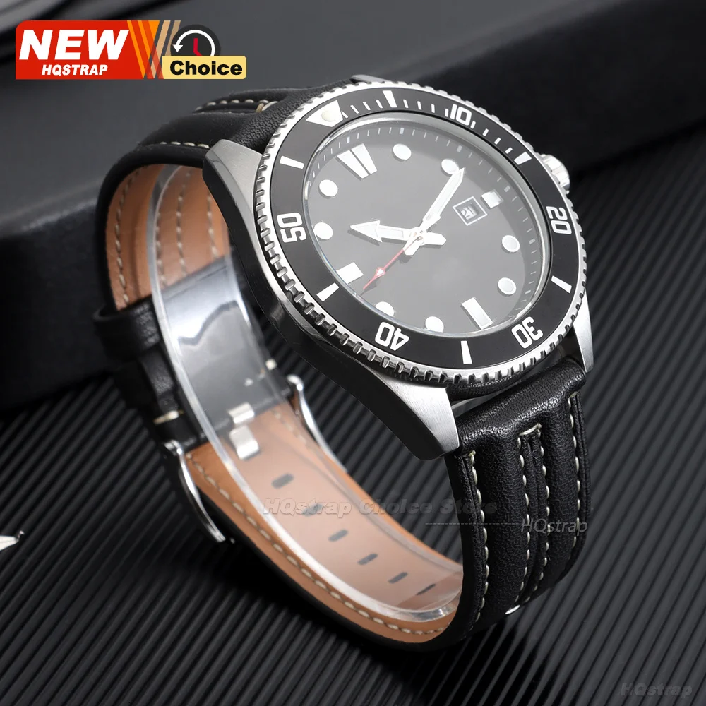 Vintage Handmade Leather Smartwatch Strap - Buckle & Stitching Design, 22mm Bracelet