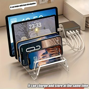 Organizzatore da Scrivania per Tablet e Dispositivi Multipli a 6/8 Scomparti, Scatola di Stoccaggio Elettronica, Supporto per Ricarica Telefono, in Acrilico, Facile da Organizzare