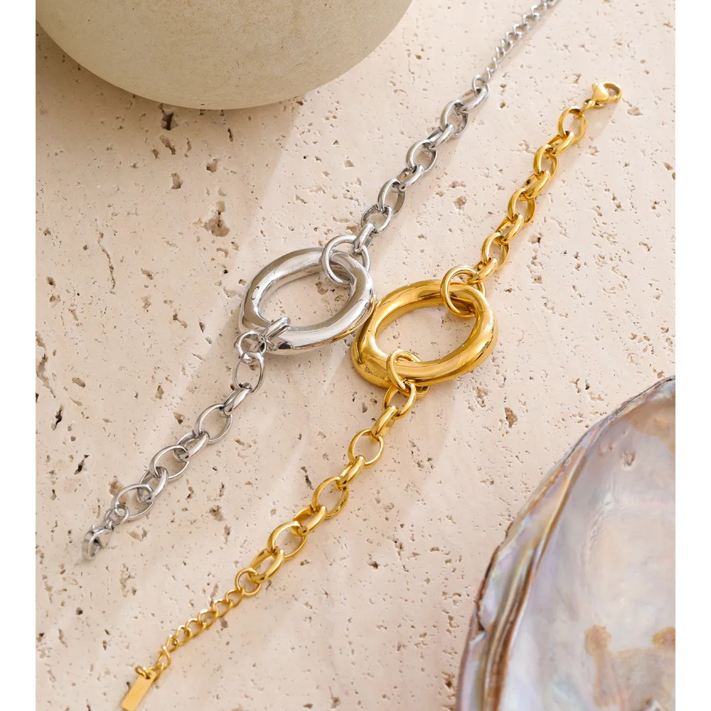 Yhpup Stainless Steel Oval Chain Bracelet