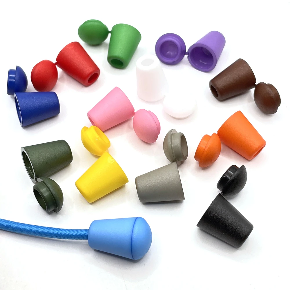 50Pcs Bunte Kunststoff Schnur Enden Glocke Stopper Mit Deckel Schloss Toggle Clip Paracord Kleidung Tasche Sportswear Schnürsenkel Seil Teile – Detail 1