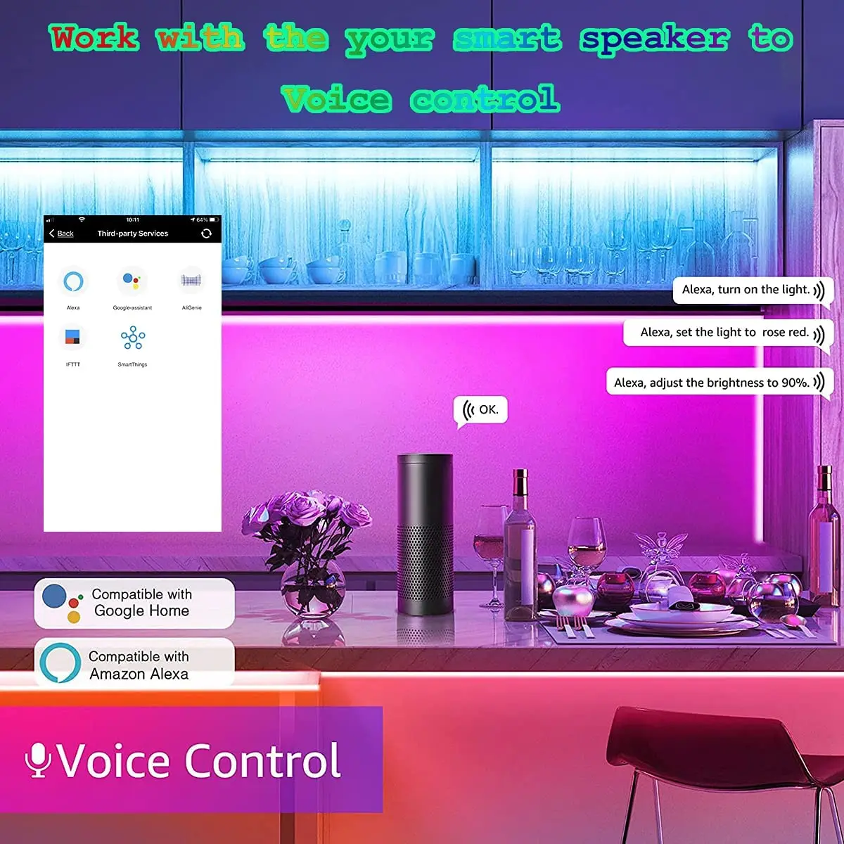 WS2812B DC5V ּ   ȼ RGB LED Ʈ , WIFI/  Ȩ   Alexa Ʈ  APP   ŰƮ