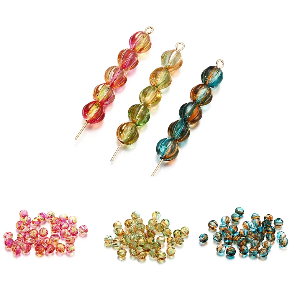 

30Pcs/lot Acrylic 8mm Round Pumpkin Shape Lampwork Loose Spacer Beads Wholesale Handmade For DIY Jewelry Making Crafts Supplies