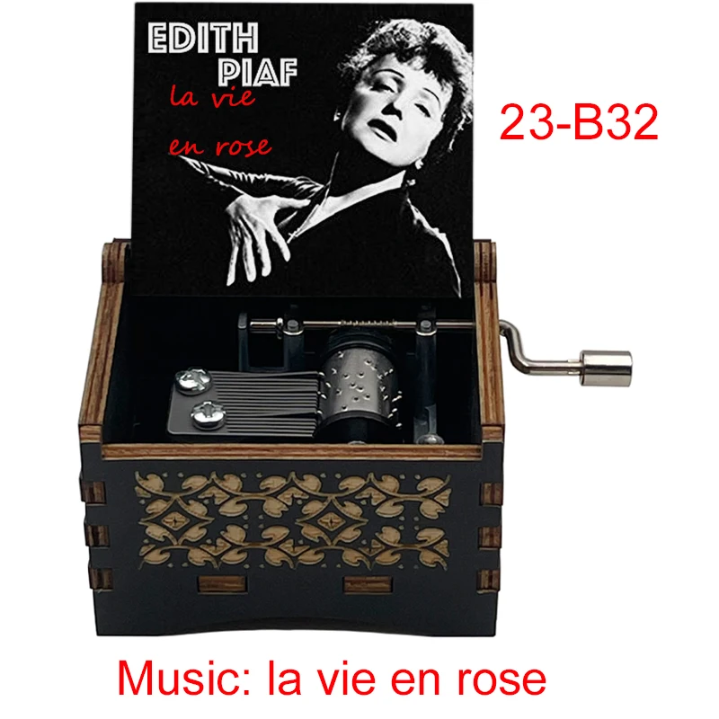 Romance Edith Piaf Print France La Vie En Rose Black Wooden Music Box Caixa De Musica Song Christmas Party Home Office Casket