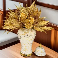 Gold Marble General Jar Porcelain Bottle Ginger Jar Ceramic Storage Tank White Gold Vase Flower Vase Home Decoration Accessories 2