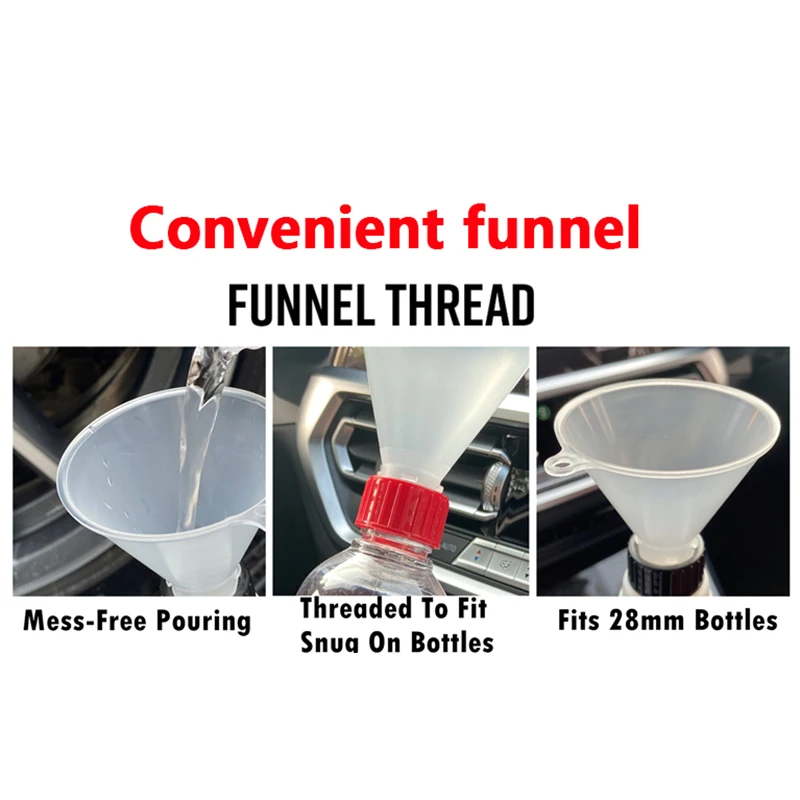 

28MM Fill Threaded Funnel - Twist On Empty Spray Bottle Refill Liquid Oils Powders For Home Car Detailing Black/White