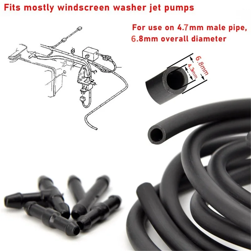 7Pcs/set Front Windscreen Wiper Arm Washer Nozzle Jets 4 Way Ajustable Check Valve Tube Pipe Hose 2m T Piece Straight Piece 3