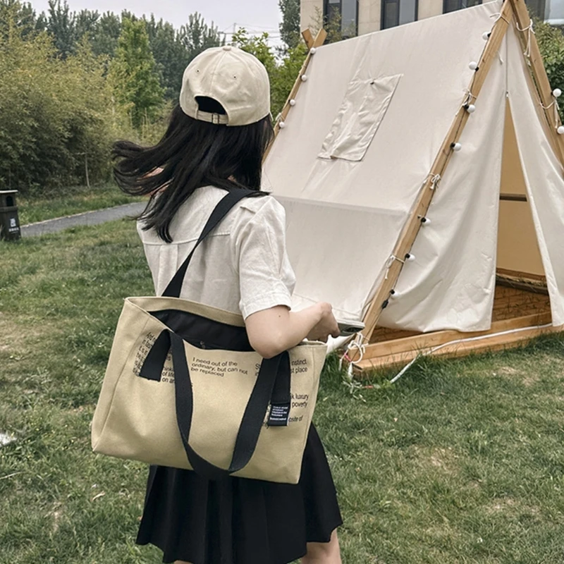 Women Canvas Shoulder Bag Ladies Casual Handbag Tote Bag Large Capacity Reusable Shopping Bag