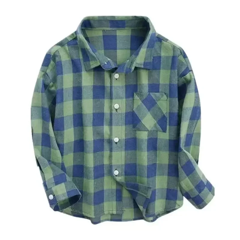 Spring Fashionable Plaid Boys Shirt New Hot Sale Of The Season Middle Large Children's Spring Outerwear Trendy Male Kids Clothin