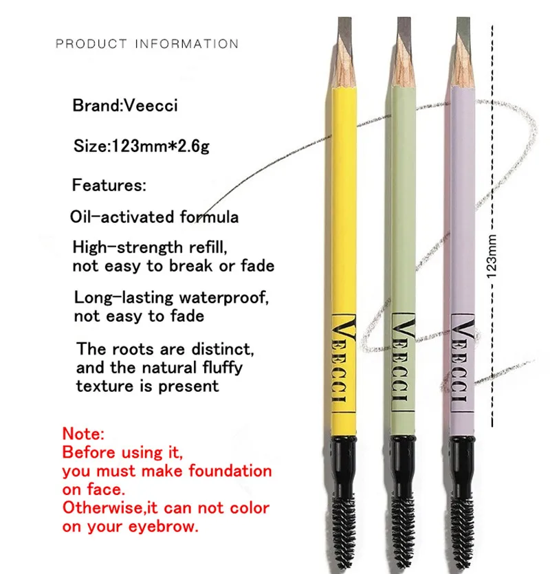 Veecci Hard Microblading Eyebrow Pencil Waterproof Lasting Eye Brow Pen Definition Enhancers Natural Eyebrow Applicator 3