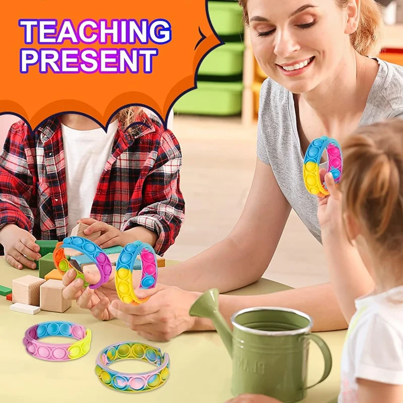24/72Pcs Fidget Toy Pop Bracelet Kids Birthday Party Favors Goodie Bag Filler Sensory Stress Relief Christmas Wedding Guest Gift