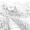 Quiet Countryside Coloring Book 20 Page House Landscape Adult Picture Book Kill Time Relaxing Art  Doodle Painting Drawing 4