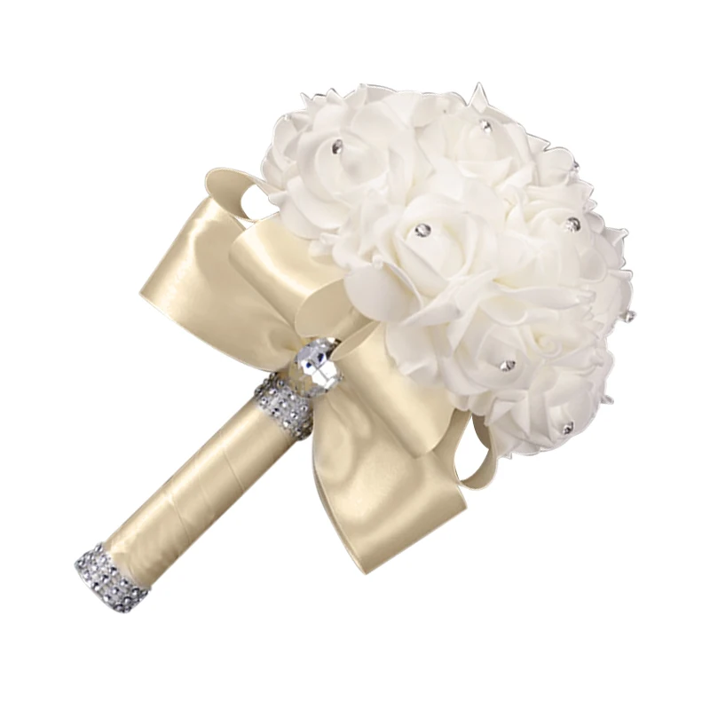 PE Rose Bridesmaid Wedding Foam flowers Rose Bridal bouquet Ribbon Fake Wedding bouquet wedding bouquets artificial rose flowers