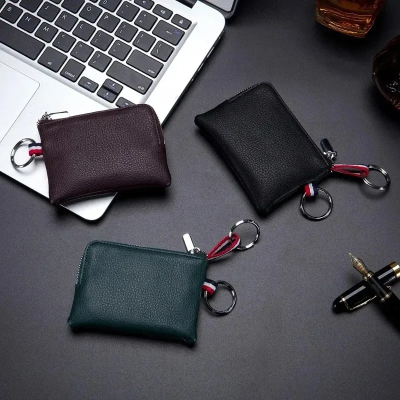 Luxury Genuine Leather Coin Purse Mini Ultra-thin Small Zipper Wallet Soft Cowhide Leather Driver's License Key Bag Card Holder