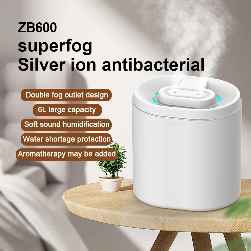 

ZB600 Double Spray Humidifier Night Light 2in1 USB 6L Large Capacity 250ml/h Strong Power Air Humidifier