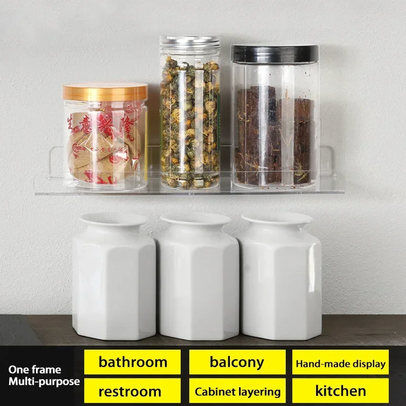 Storage Rack Acrylic Shelf Bathroom Kitchen Organizer Wall Floating Shelves Bathtub Tray Kitchen Acceesories Mounted