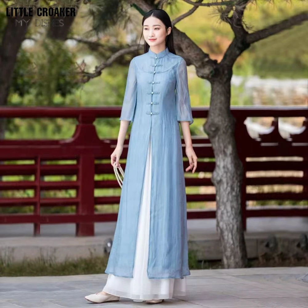 2022 Classical Chinese Tea Ceremony Dress Qipao Long Sleeve Improved
