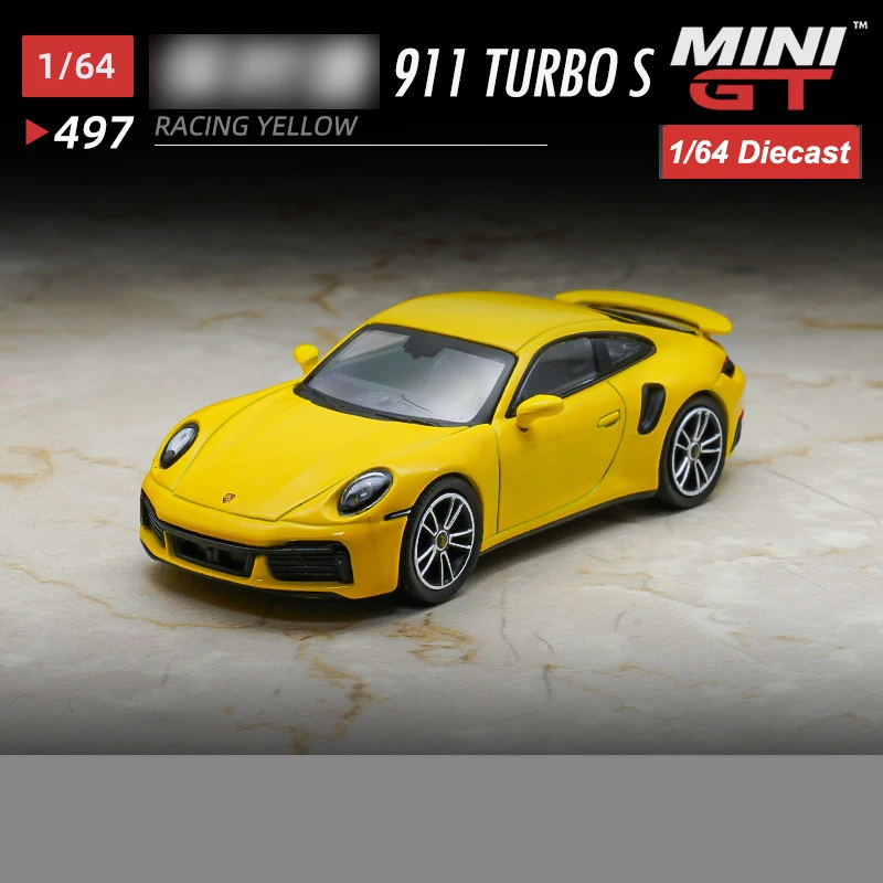 

Модель автомобиля под давлением MiniGT 1/64 Turbo S, желтая гоночная Спортивная игрушечная машинка, подарок для мальчиков и девочек, коллекция, хобби