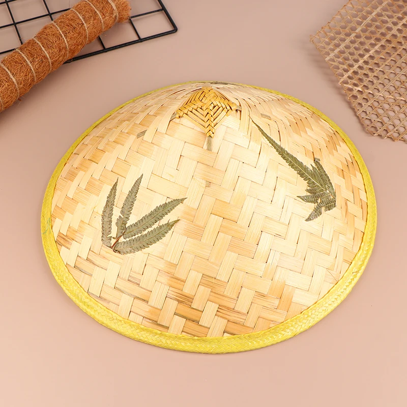 Chinese Retro Bamboo Rattan Fisherman Hat Handmade Weave Straw Bucket Hat Tourism Rain Dance Props Cone Fishing Sunshade