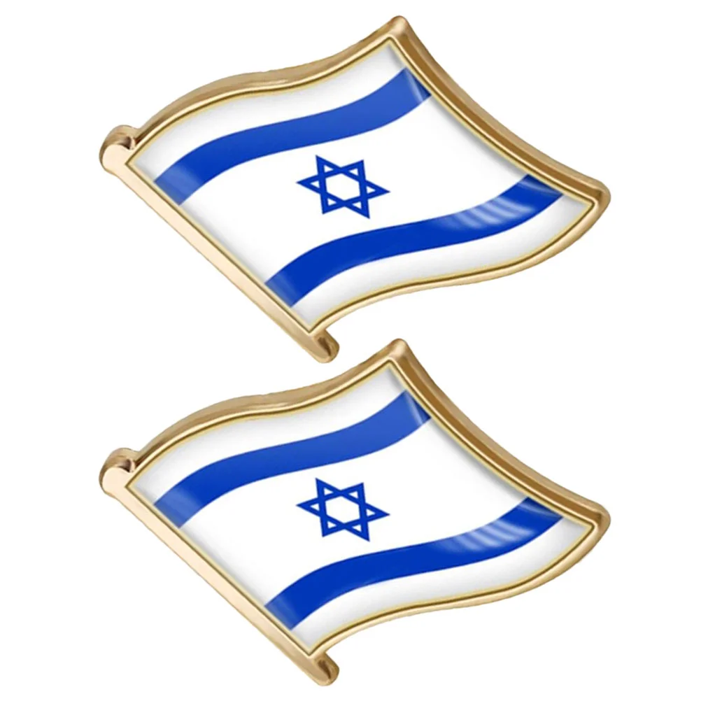 

2 Pcs Backpacks Israel Brooch Lapel Pin Flag Pins Crystal Epoxy Metal National Patriotic Badge