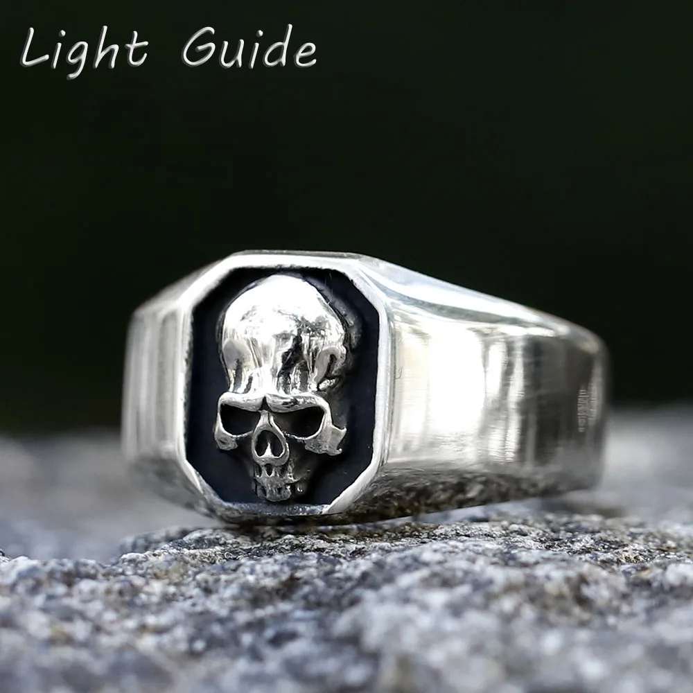 MENDEL Stainless Steel Gothic Skull Ring For Men - Biker Style, Sizes 7-14, Silver Tone, Punk Motorcycle Theme