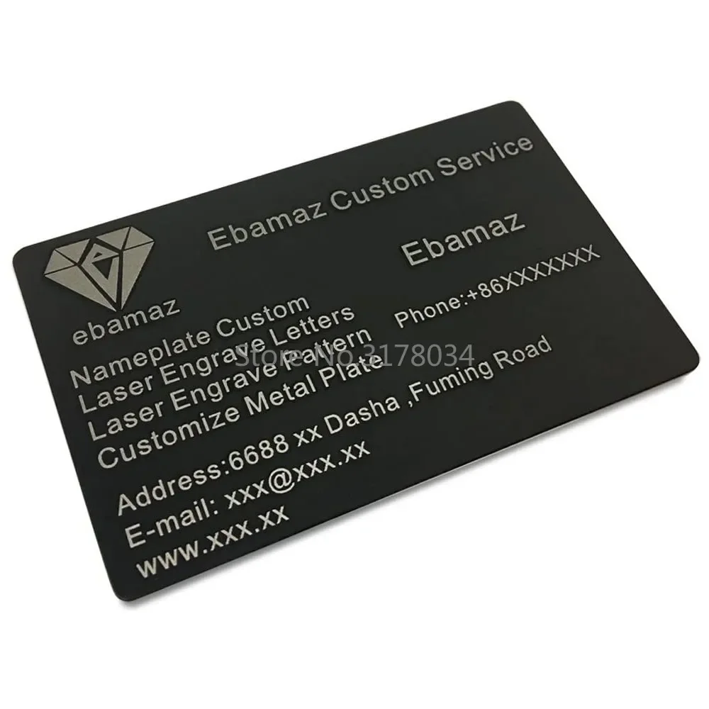 Business Cards 10pcs/pack 304 Stainless Steel Thick 0.8mm Black Metal Business Cards Blanks Card for Customer Laser Engraving DIY Gift Cards