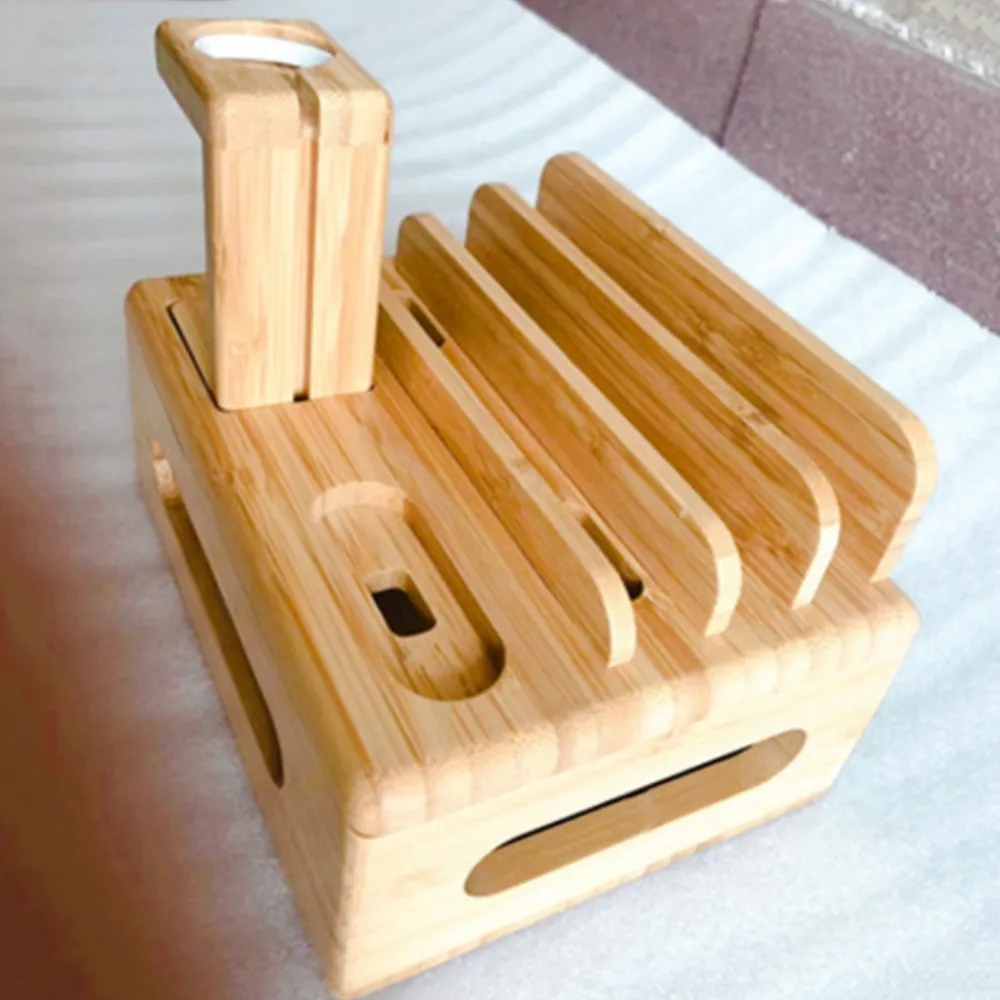 Besegad Bamboo Charging Charger Dock Mount Holder Station for Apple Watch iWatch Series 6 5 4 3 38/42mm iPhone 14 13 12 11 10 X