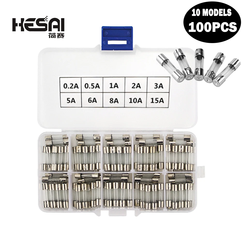 

100PCS Fast Quick Blow Glass Tube Fuse 5x20mm 250V F0.2A 0.5A 1A 2A 3A 5A 6A 8A 10A15A Quick Blow Glass Tube Fuse Assorted Kits