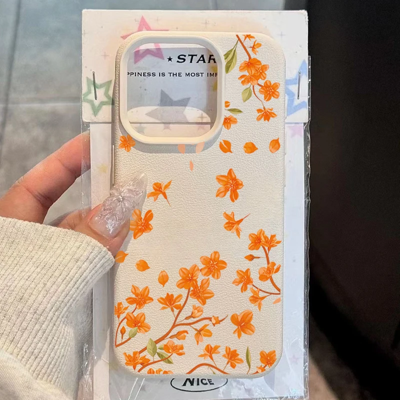 Autumn Leaf Pattern Soft Phone Case with Orange Floral Design