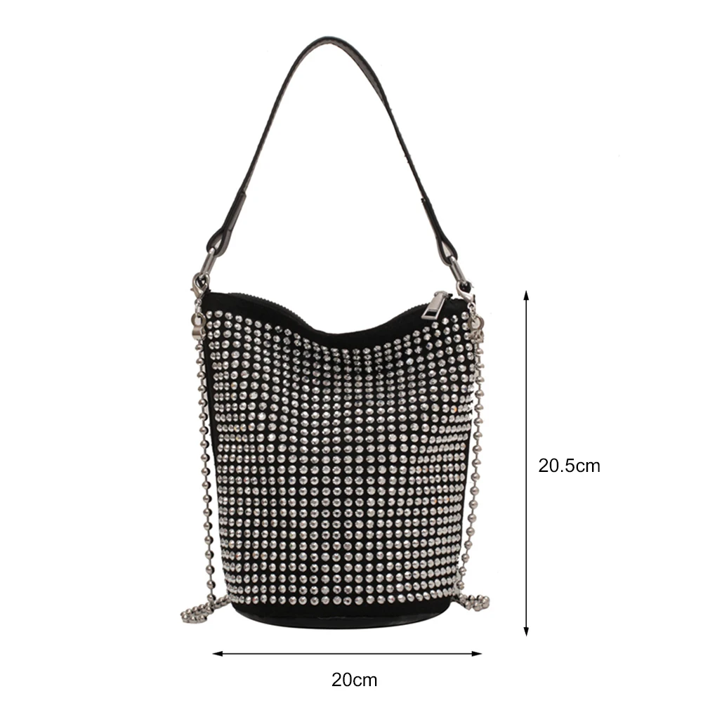 Luxury Diamonds Basket Bag For Women Large Caapcity Handbag Totes Rhinestone Shoulder Crossbody Bag Shopping Party Bucket Purse