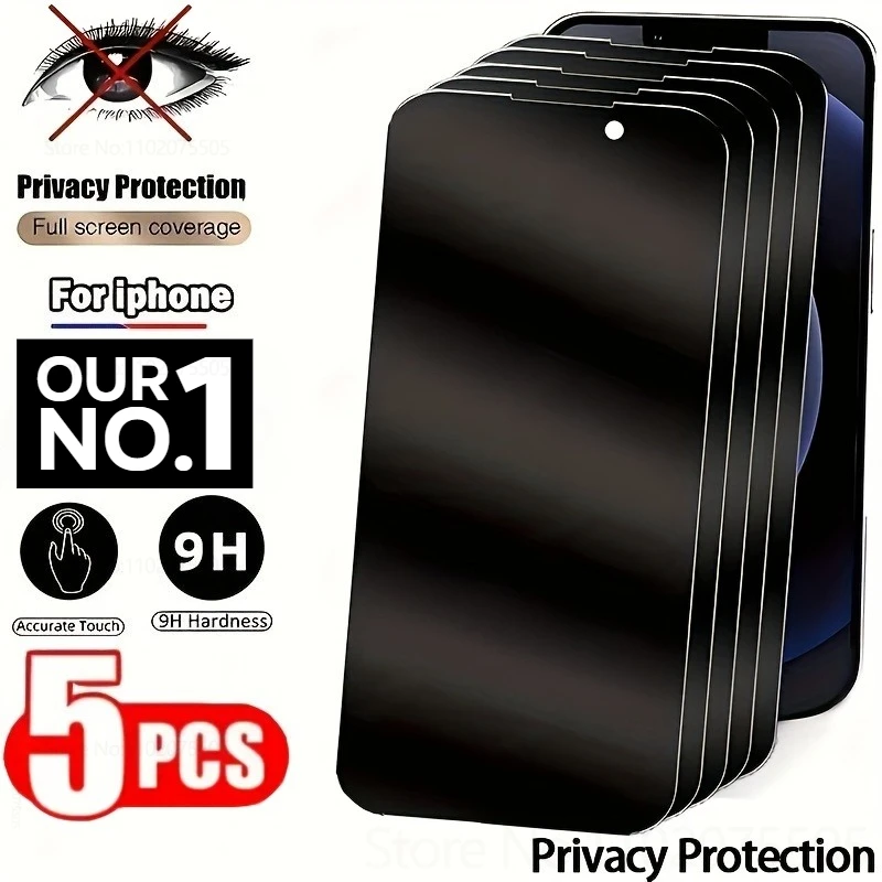 5 Protectores de Pantalla Anti-Espía para iPhone 16/15/14/13 Pro Max, 11 Pro, 12 Mini, 13 Pro Max, 7, 8, XS, XR, 15 Plus, 16E