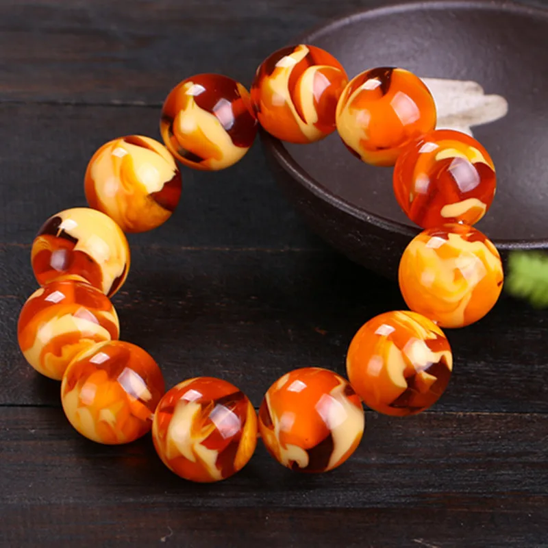 

Certified 10-20mm Natural Beeswax Amber Round Beads Stretch Bracelet AAA