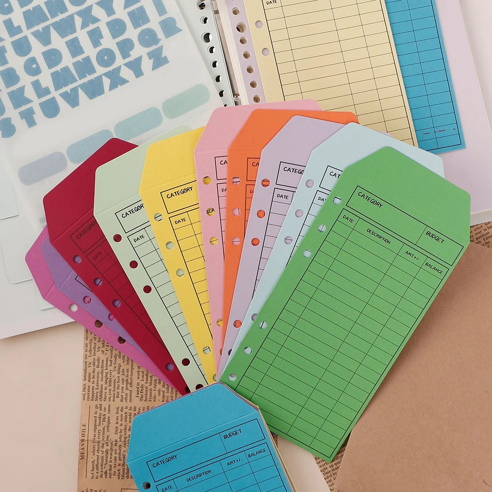 12pcs 다채로운 예산 봉투 돈 절약을위한 Cardstock 현금 봉투 Kawaii A6 바인더 예산 주최자 플래너 액세서리