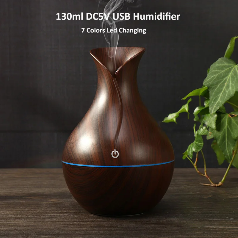 Mute Fog Measure Wood Grain Vase Humidifier Home Bedroom Indoor Office Night Light Ultrasonic Humidifier
