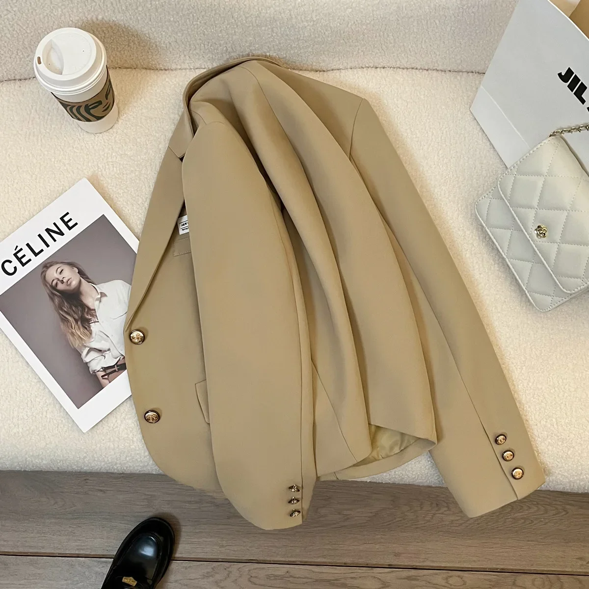 Women's Chic Blazers Coat Single Breasted Outwear Korean Ladies Vintage Basic Long Sleeve Office Jacket Femme Casual Short Veste