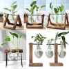 Frame Glass Vase Tabletop Terrarium Hydroponics Plant Vases Bonsai Transparent Flower Pot with Wooden Tray Home Decor 1