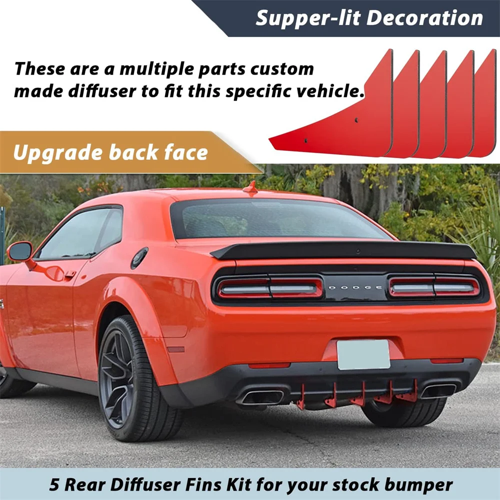 Heckdiffusor V3 5-Flossen-Set, kompatibel mit Dodge Challenger 2015–2022, Lager, Heckstoßstange, Heckstoßstangen-Diffusor, Haifischflossen, 5 Stück/Set – Detail 7