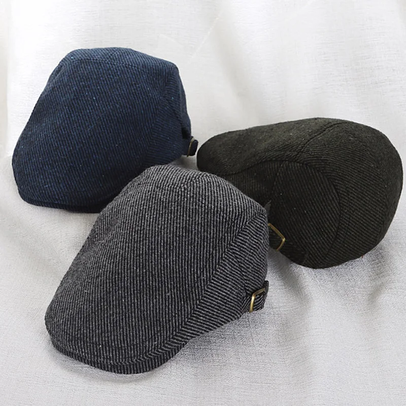 Retro Children Beret Hat for Boys Autumn Winter Woolen Cap Adjustable Striped Hats Warm Kids Accessories Korean 2-9 Years Old