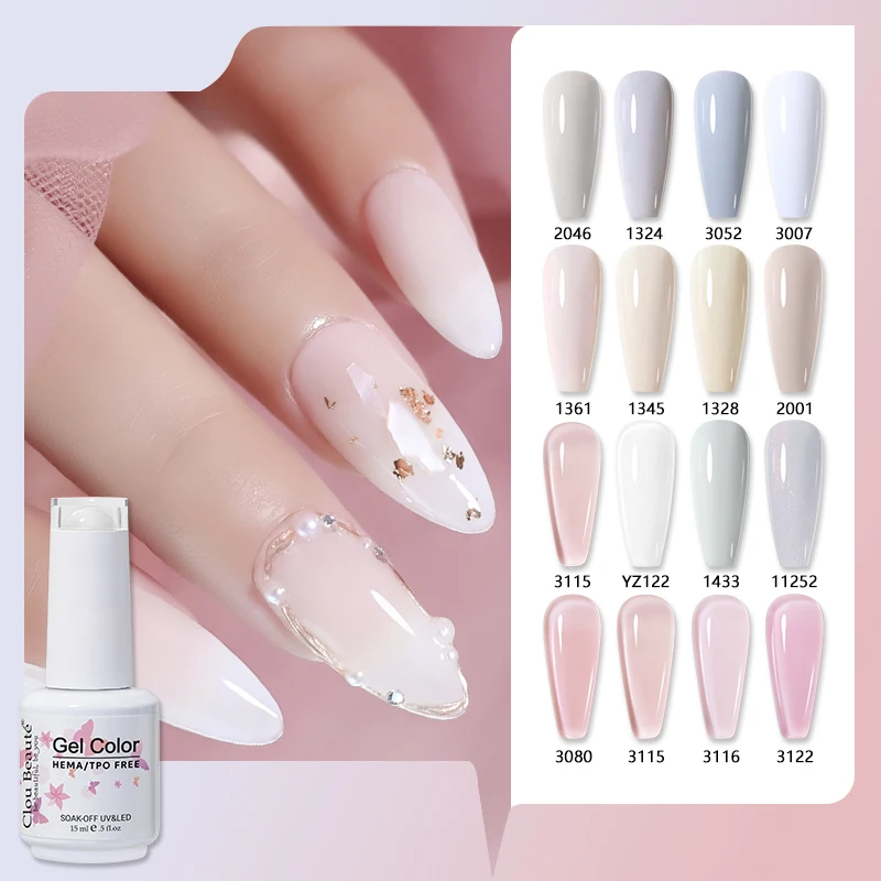 Clou Beaute Semi Milky White Gel Polish Pale Beige Pink HEMA TPO FREE Gel Maniküre Rot 15 ml Vernis Semi Permanent Nagelzubehör
