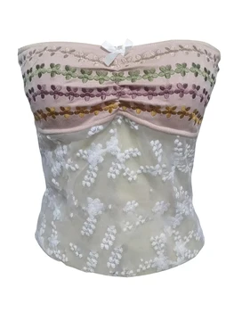 Women Crop Vest Tops Sleeveless Off Shoulder Floral See Through Casual Party Summer Spring Shirt 1