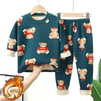 Ensemble pyjama chaud pour enfants, automne hiver, vêtements en velours, costumes pour garçons et filles, pull + pantalon imprimé à la mode, tenues 2 pièces de 1 à 14 ans 1