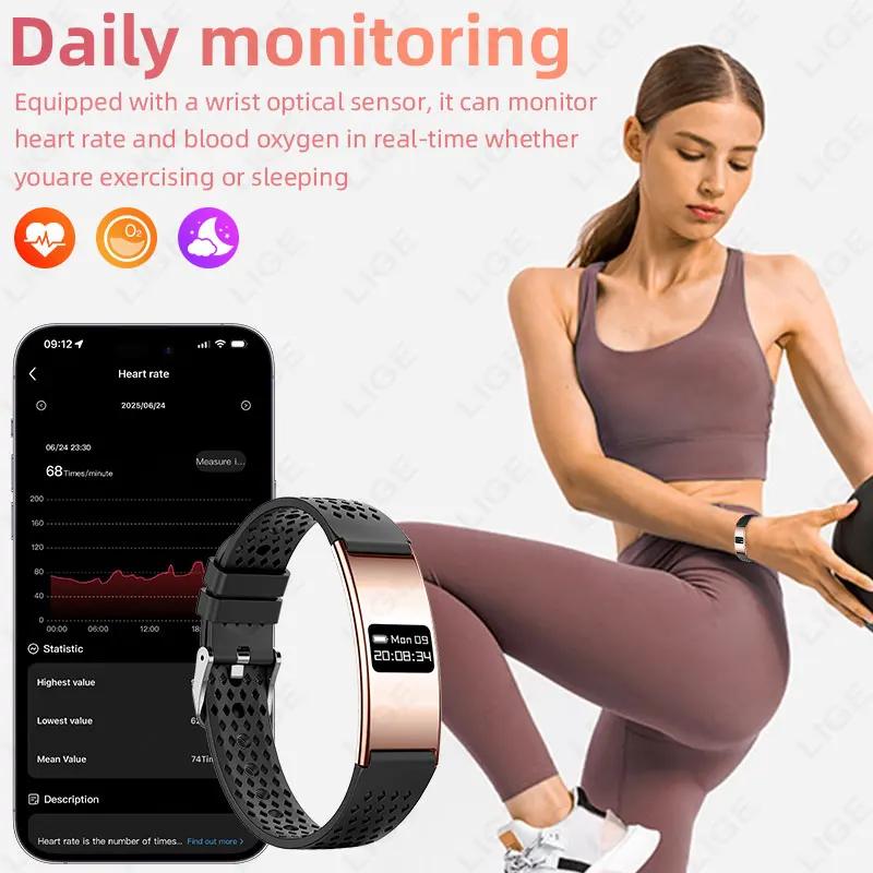 LIGE Ultra-thin Fashion Smart Wristband Pedometer Health Women Men Sports Waterproof Watch Heart Rate Blood Oxygen Bracelet 2026